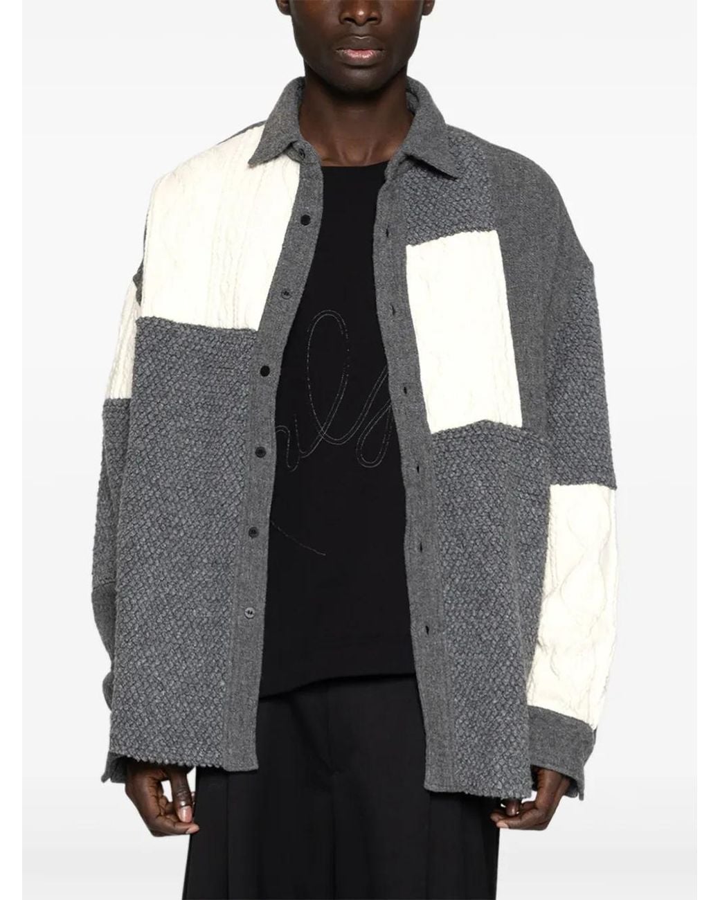 Yoshio Kubo Gray Long-Sleeve Knitted-Panels Shirt for men
