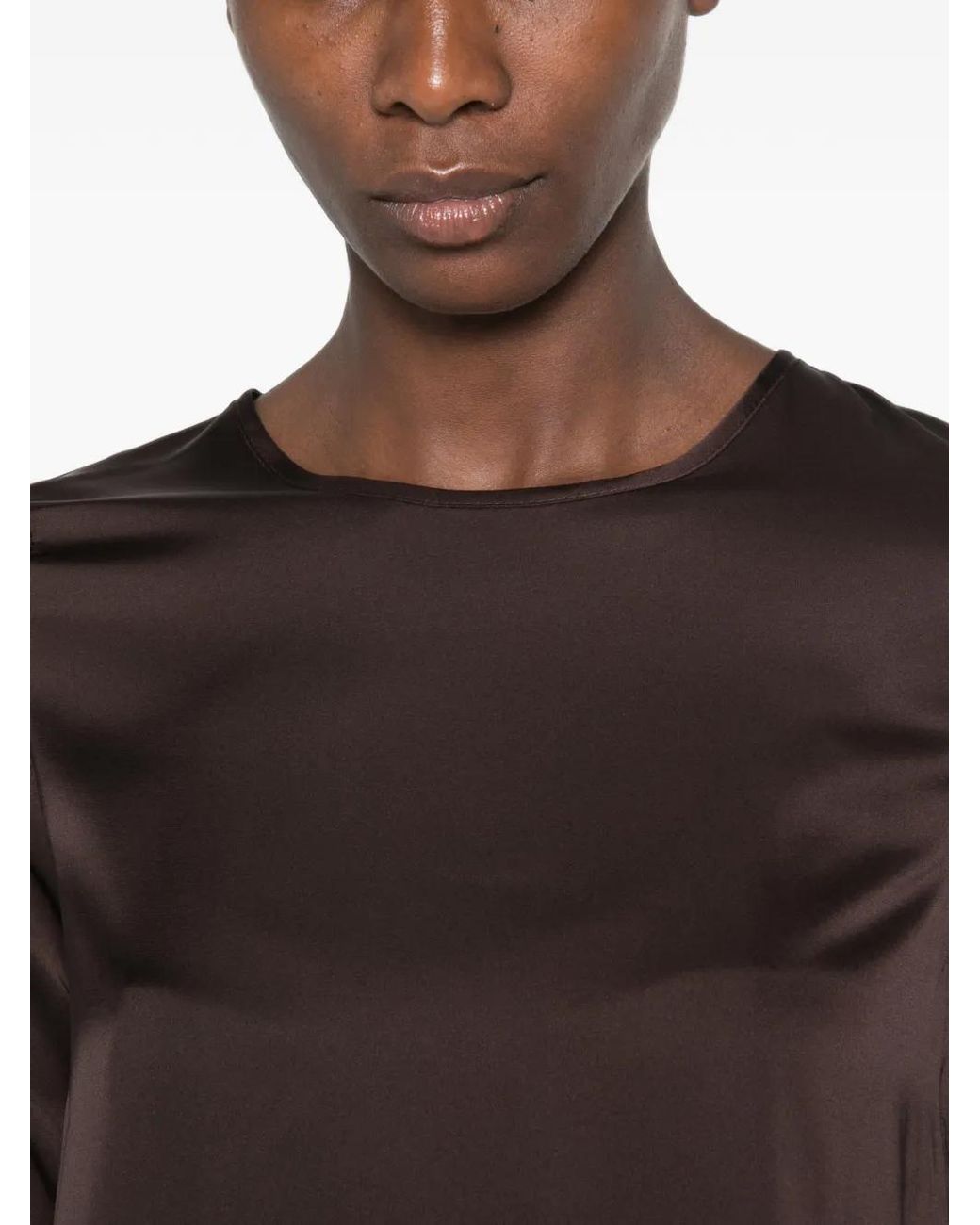 Imperial Brown Satin-Finish Keyhole-Back Blouse