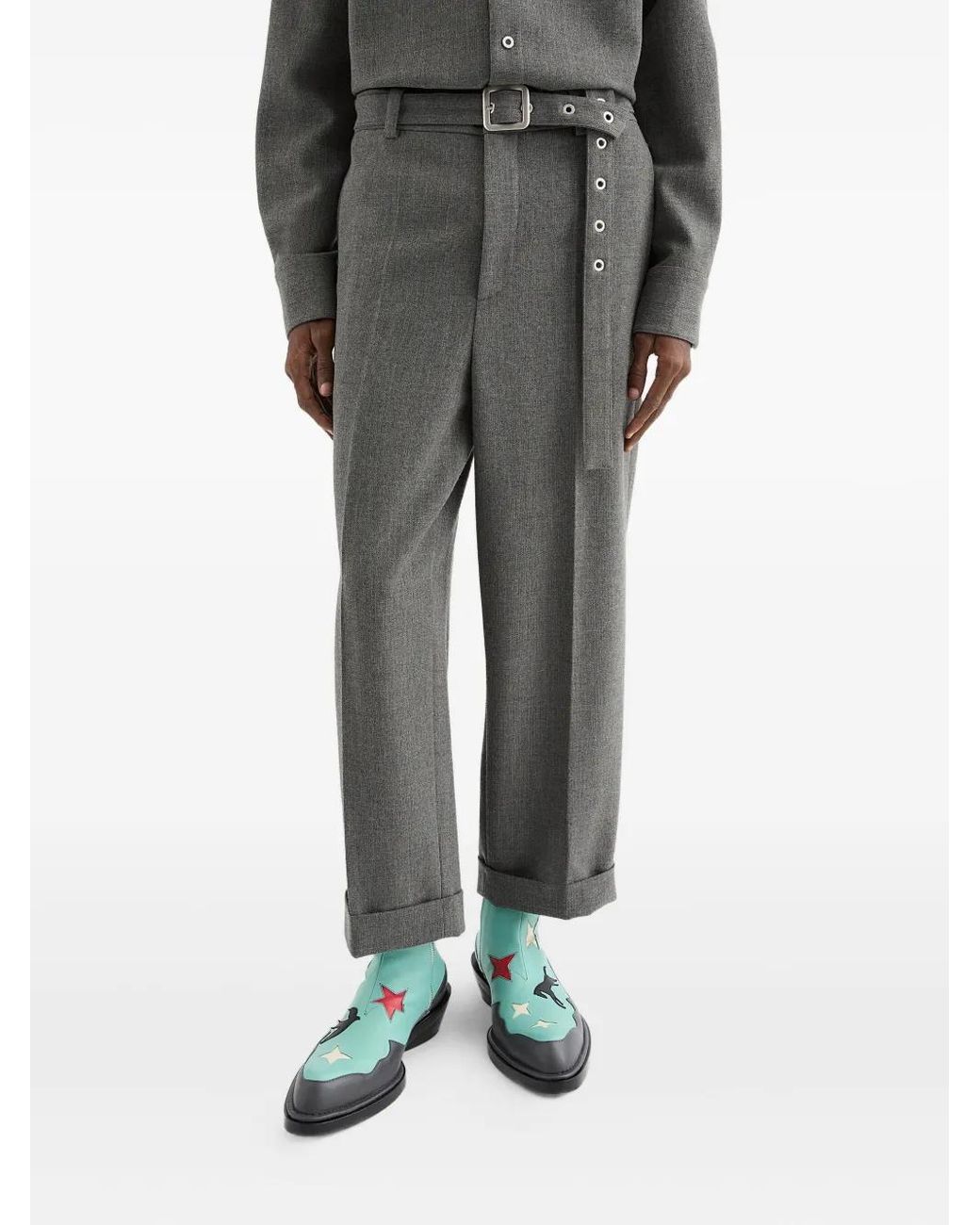 Jil Sander Gray Belted Pleated Trousers for men