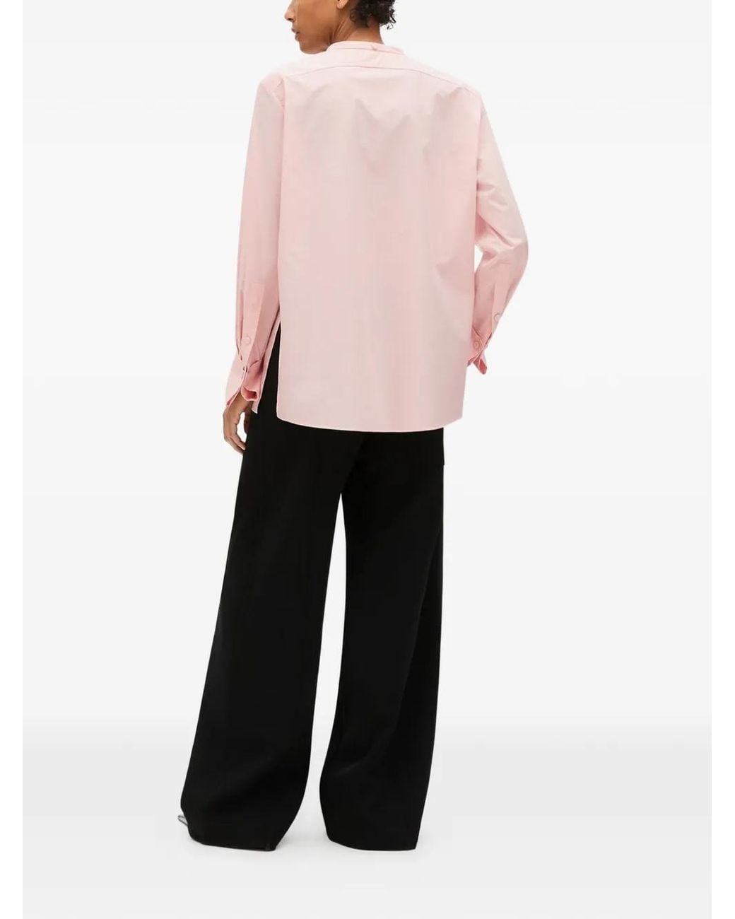 Another Tomorrow Pink Band-Collar French-Cuff Blouse