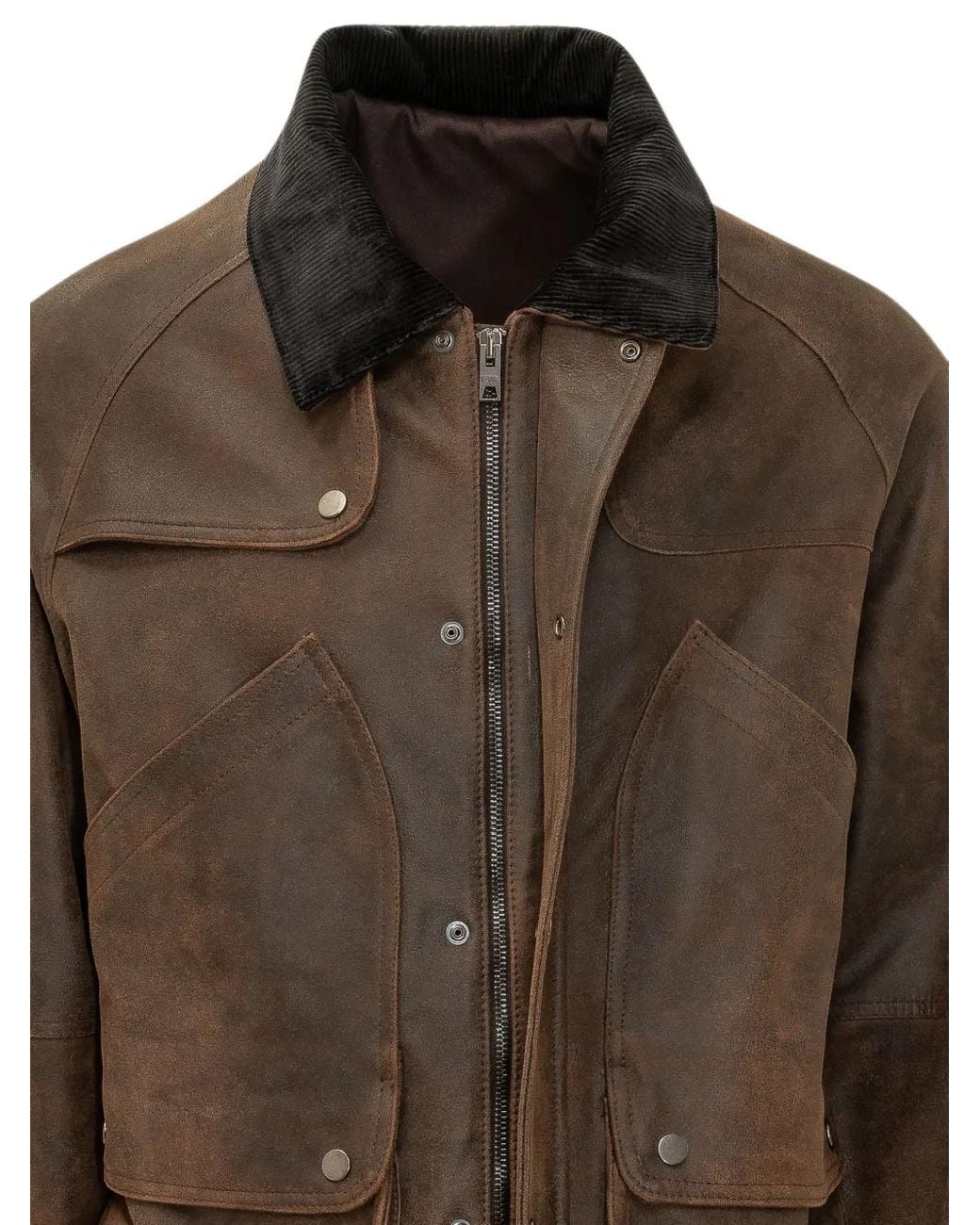 DFOUR® Brown Corduroy-Collar Patch-Pocket Coat for men