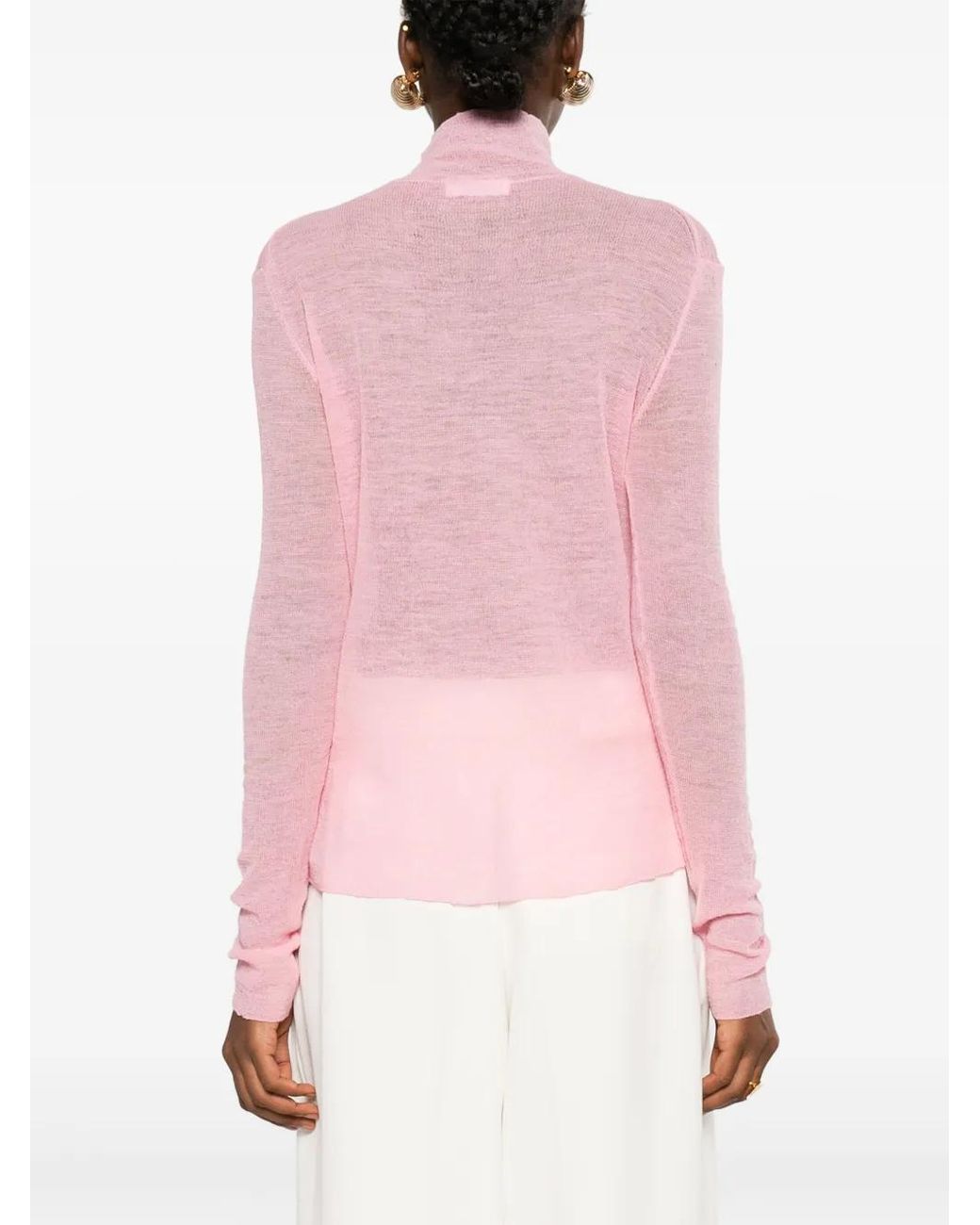 Jil Sander Pink Semi-Sheer Logo-Patch Jumper