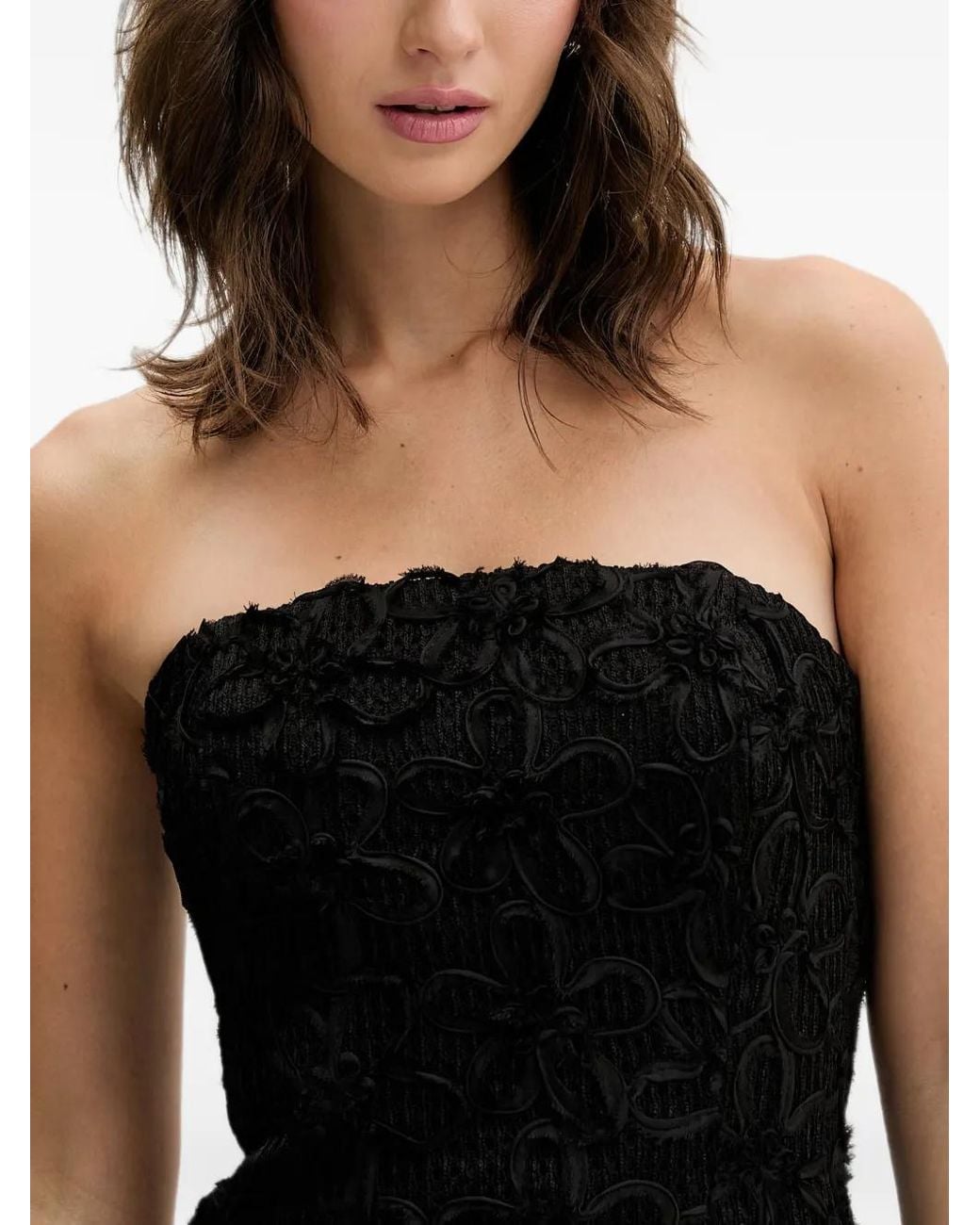 Bardot Black Robe-Bustier Courte Karoline À Fleurs Appliquées