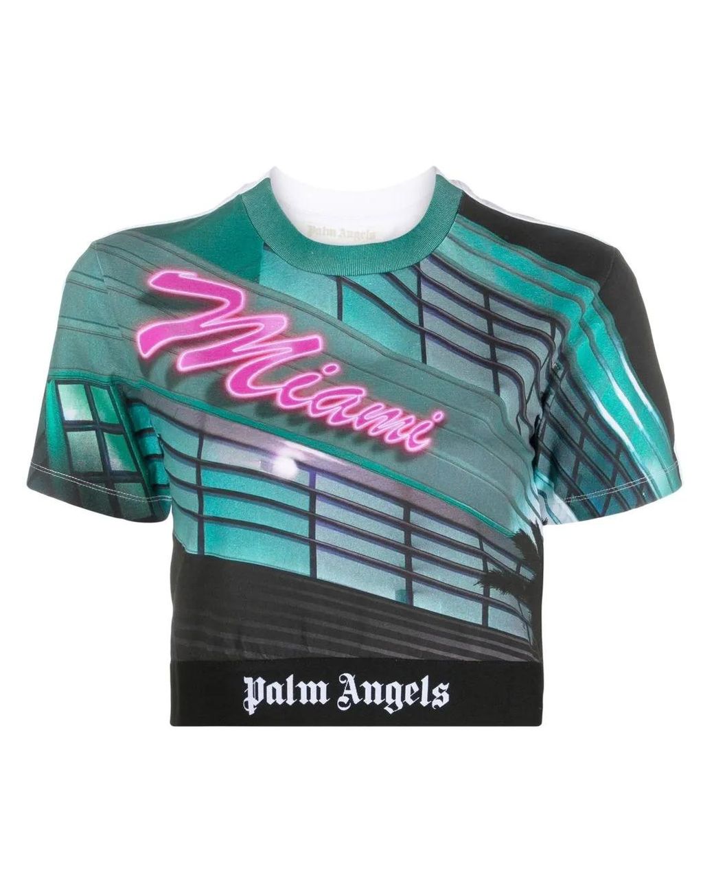 Palm Angels Blue Miami Cropped Tee White/multi