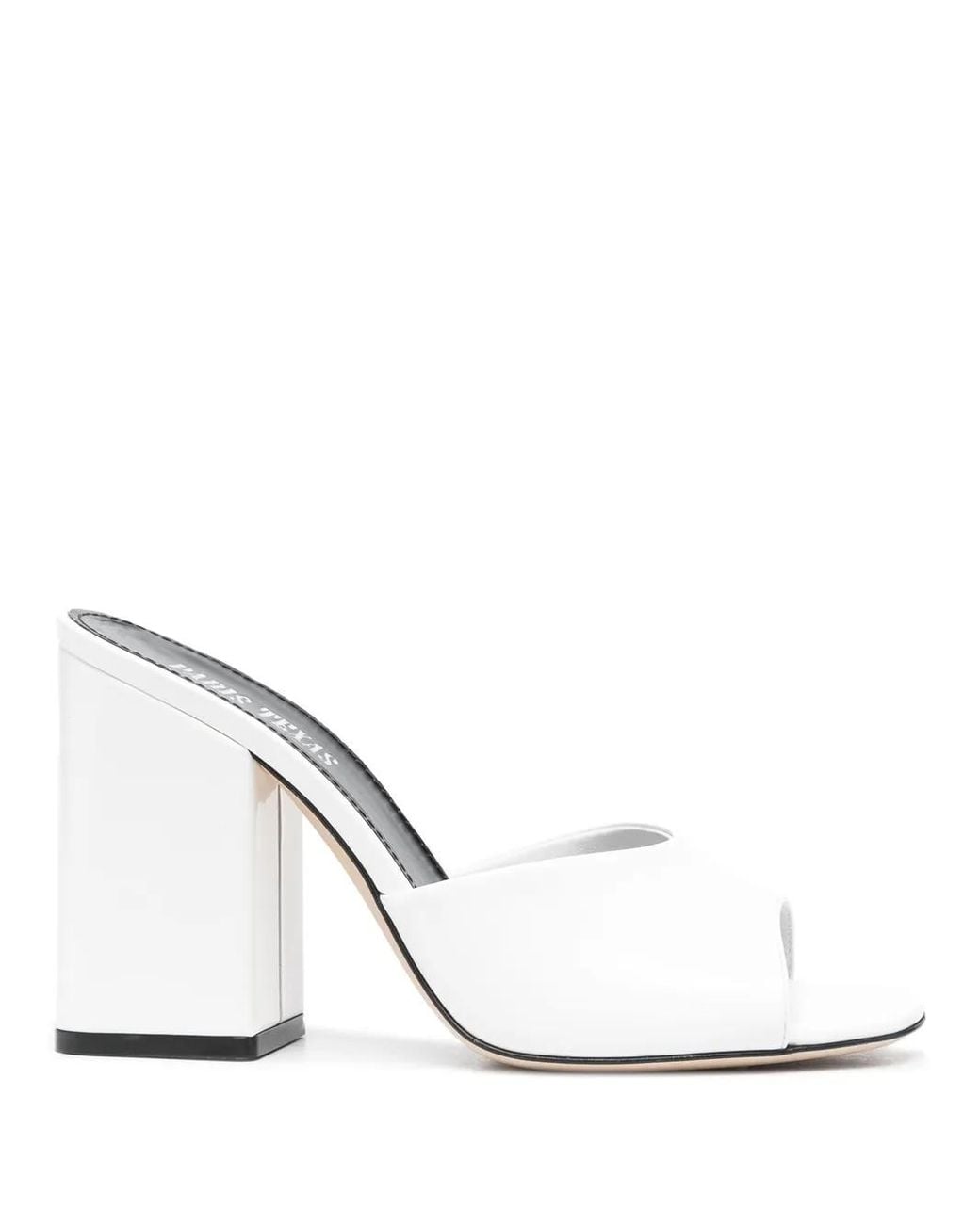 Paris Texas White Open-Toe Mules With Mid-Height Block Heel