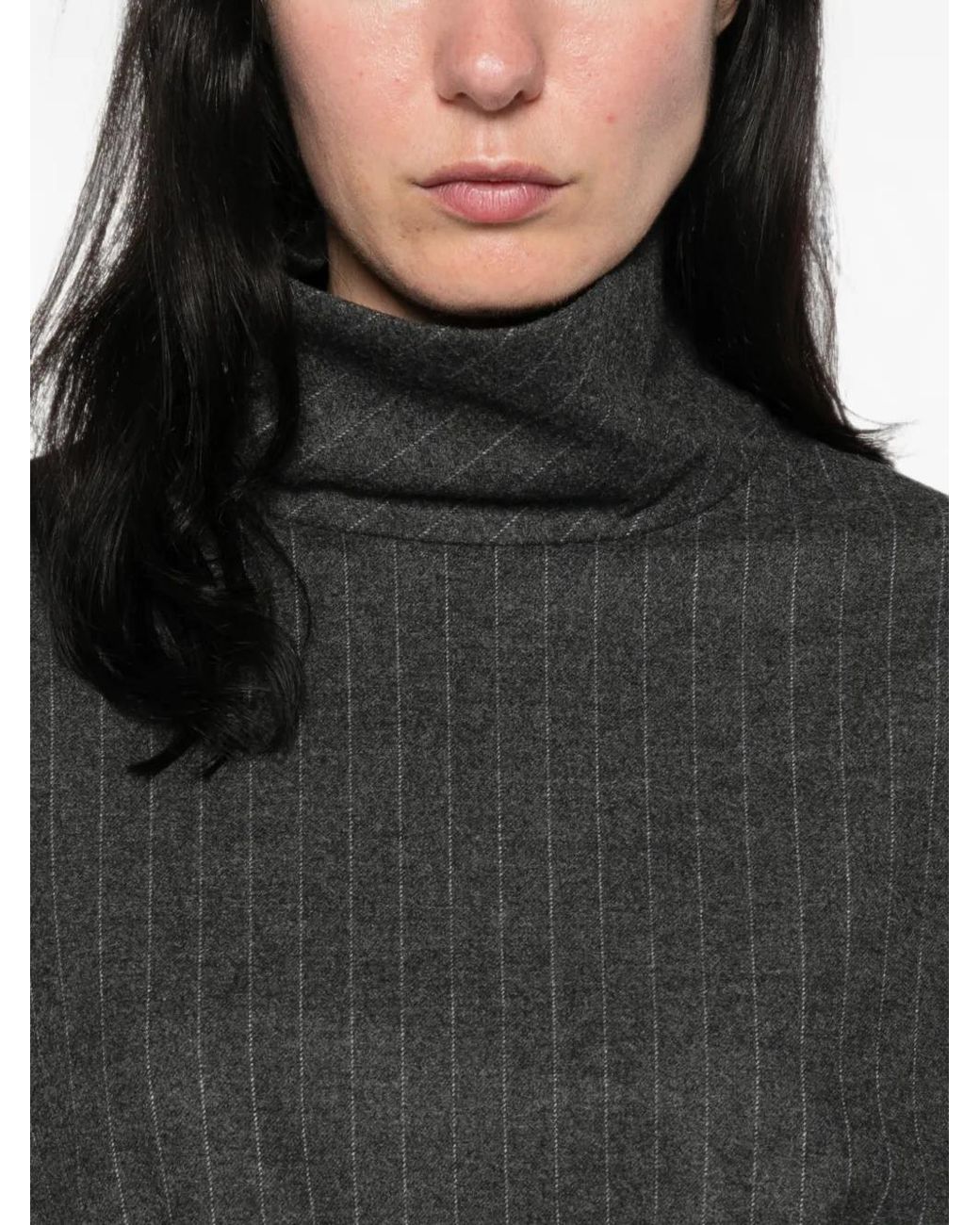 LA PISCINE Gray Pinstripe-Pattern High-Neck Blouse