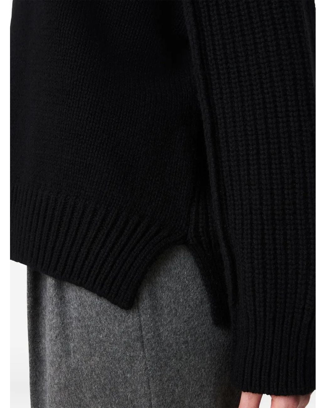 Another Tomorrow Black Ribbed-Knit Raglan-Sleeve Sweater