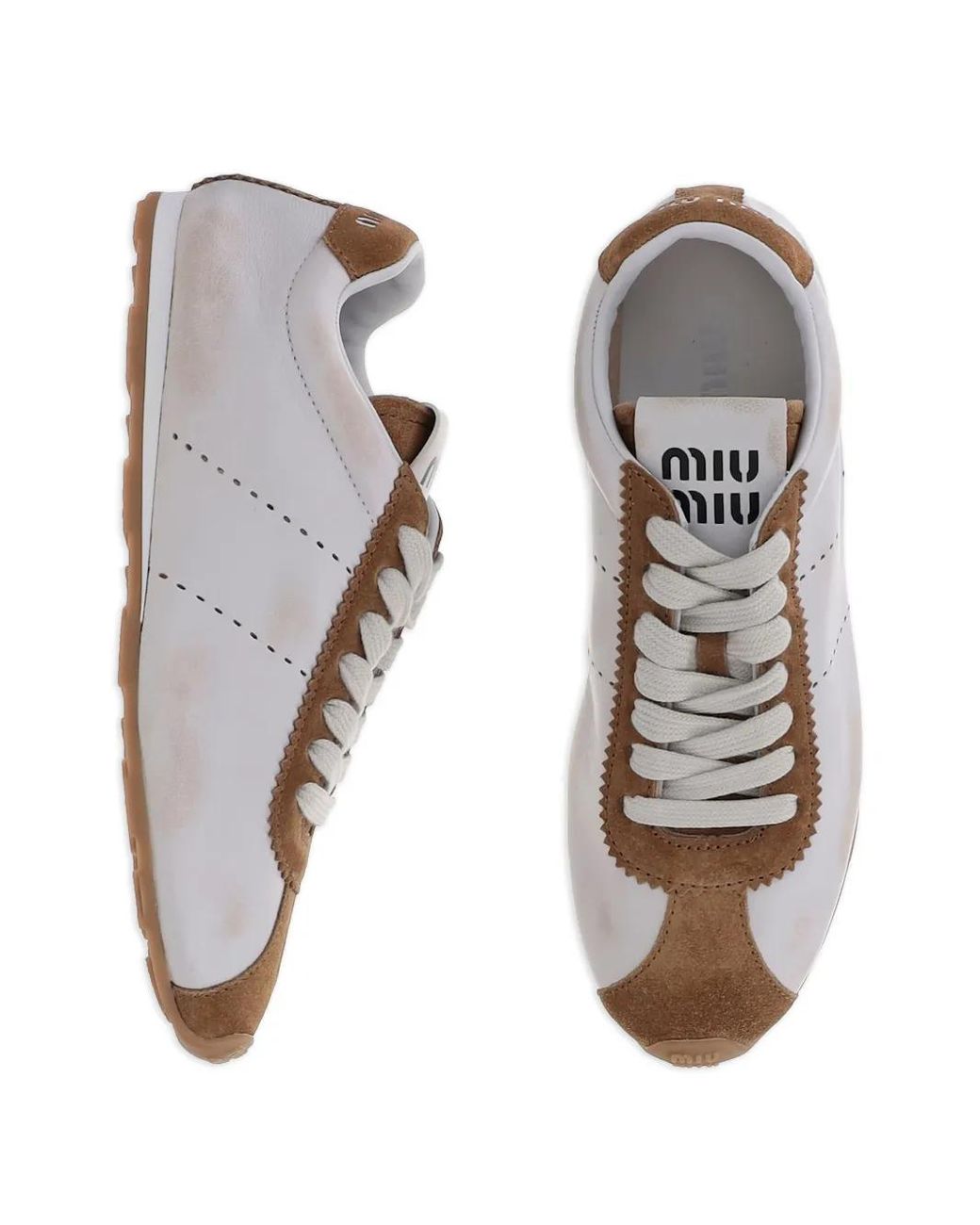 Miu Miu White Perforated Suede Leather Sneakers