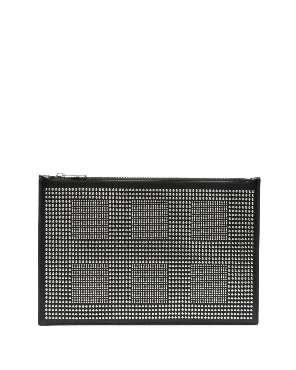 McQueen Black Studed Leather Clutch Bag for men