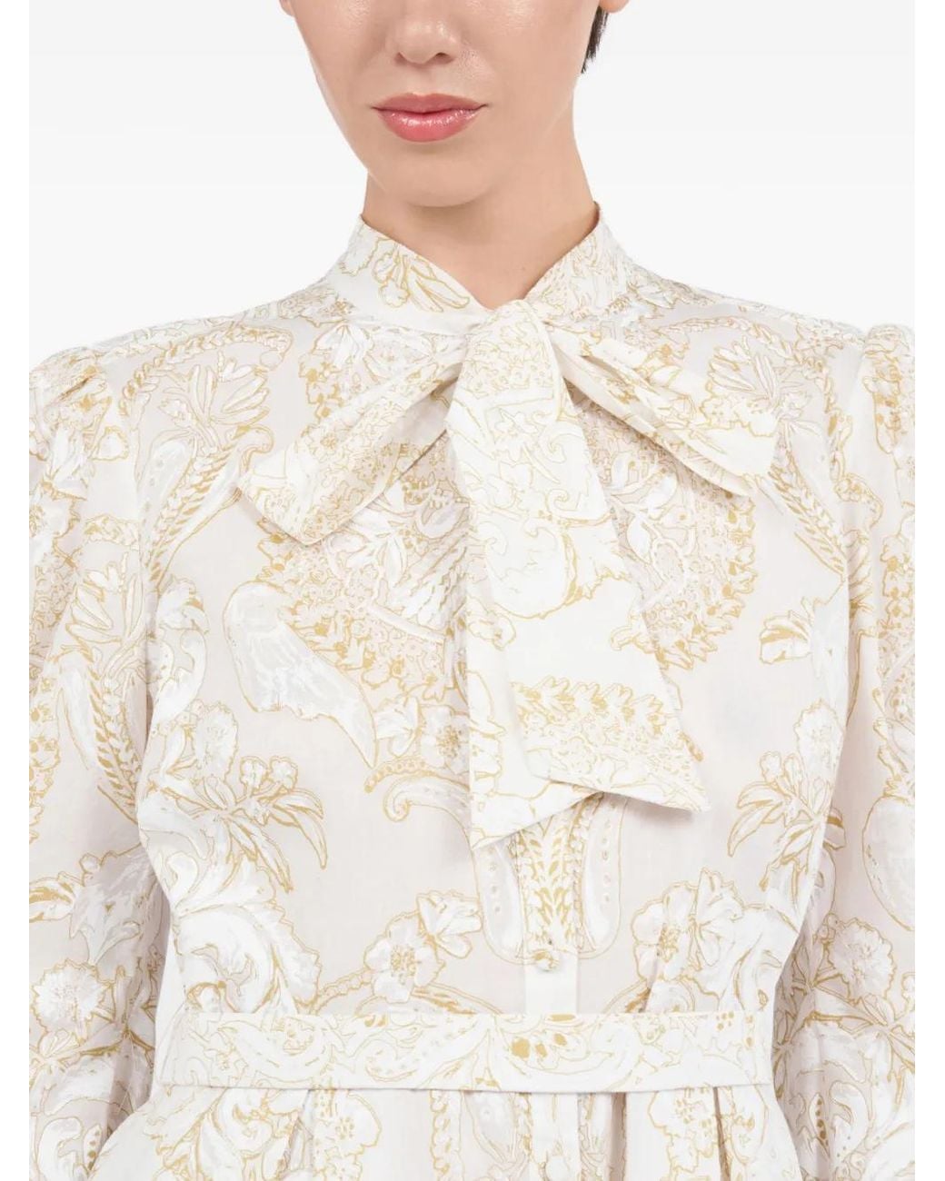 Roberto Cavalli White Bow Belted Patterned Dress