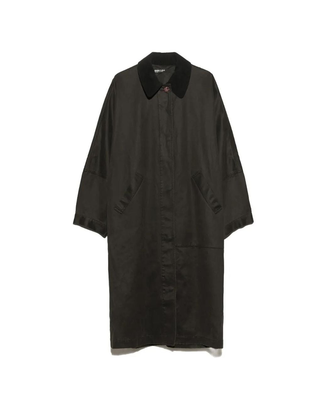 Bimba Y Lola Black Dark-Khaki Waxed Midi Trench