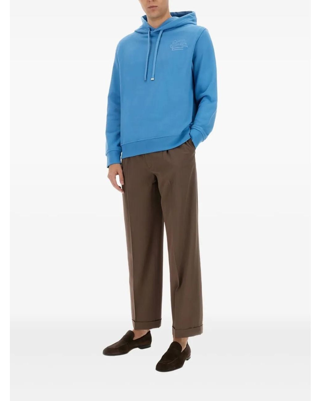 Etro Blue Embroidered Logo Hoodie for men
