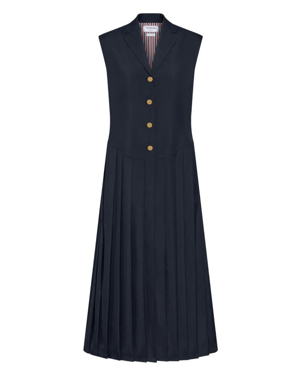 Thom Browne Blue Sleeveless Pleated Dress