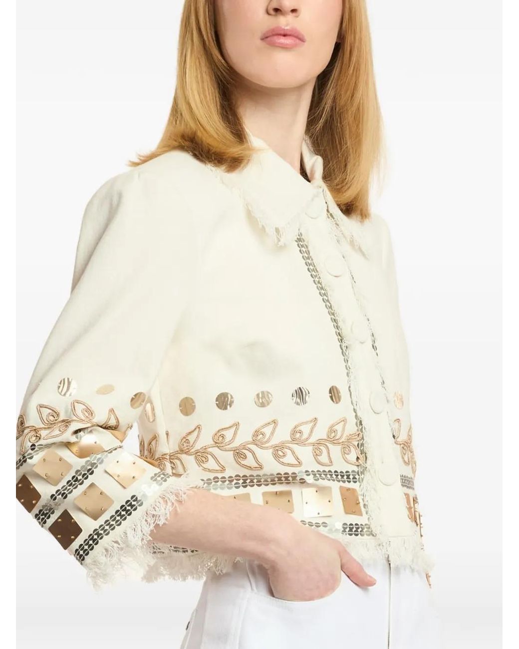 Cinq À Sept Natural Nadia Sequin-Embellished Fringed Jacket