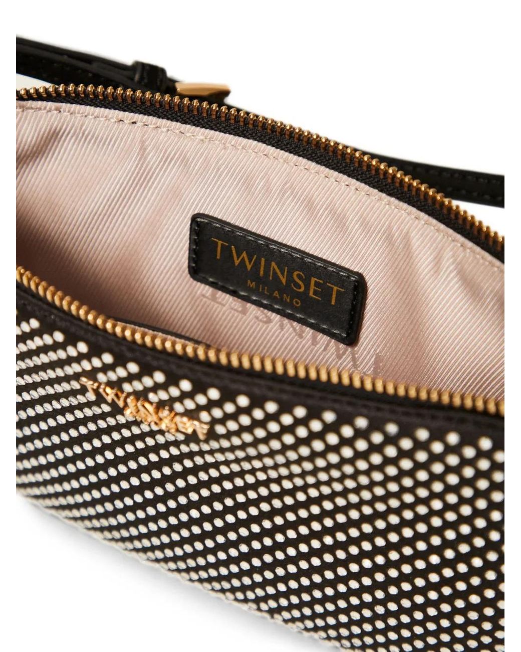 Twinset Black Mini Satin Bag With Rhinestones