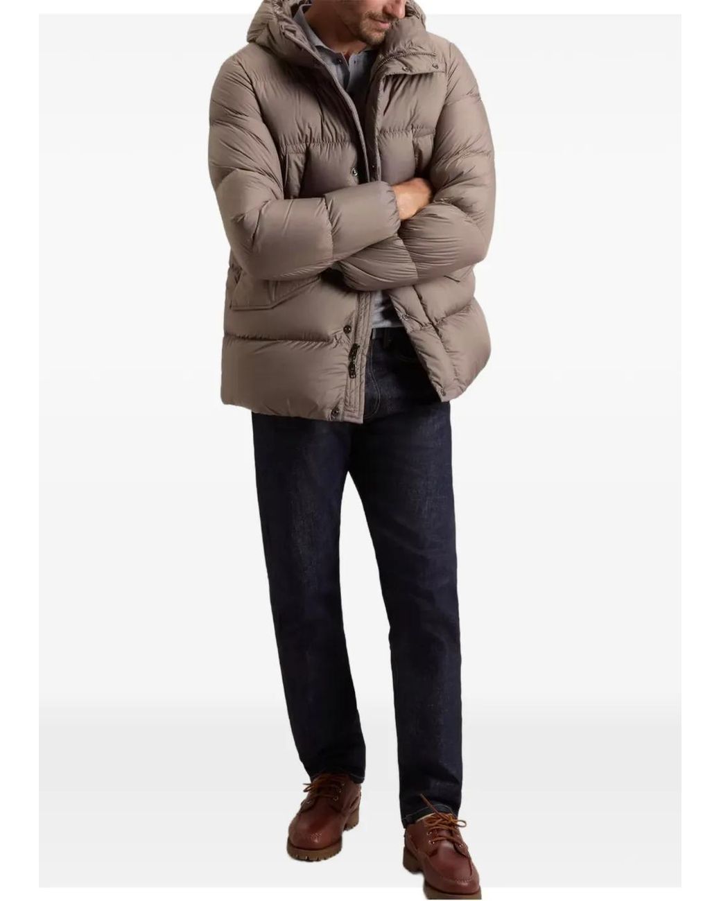 Woolrich Brown Cloud Quilted Hooded Jacket for men