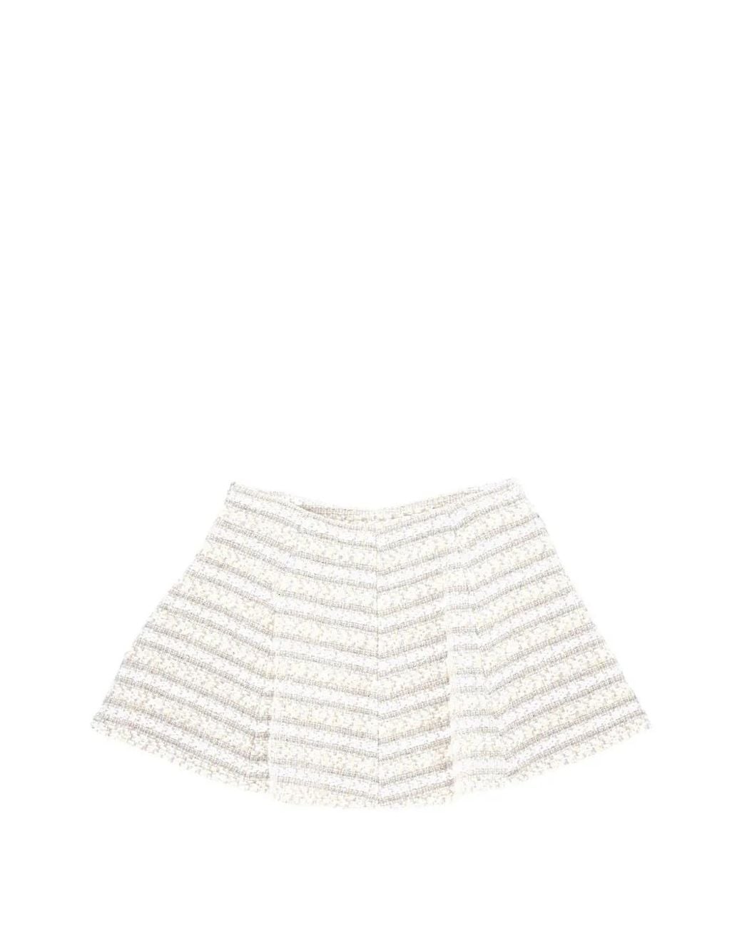 Thelaurent White Minijupe En Tweed À Coupe Évasée
