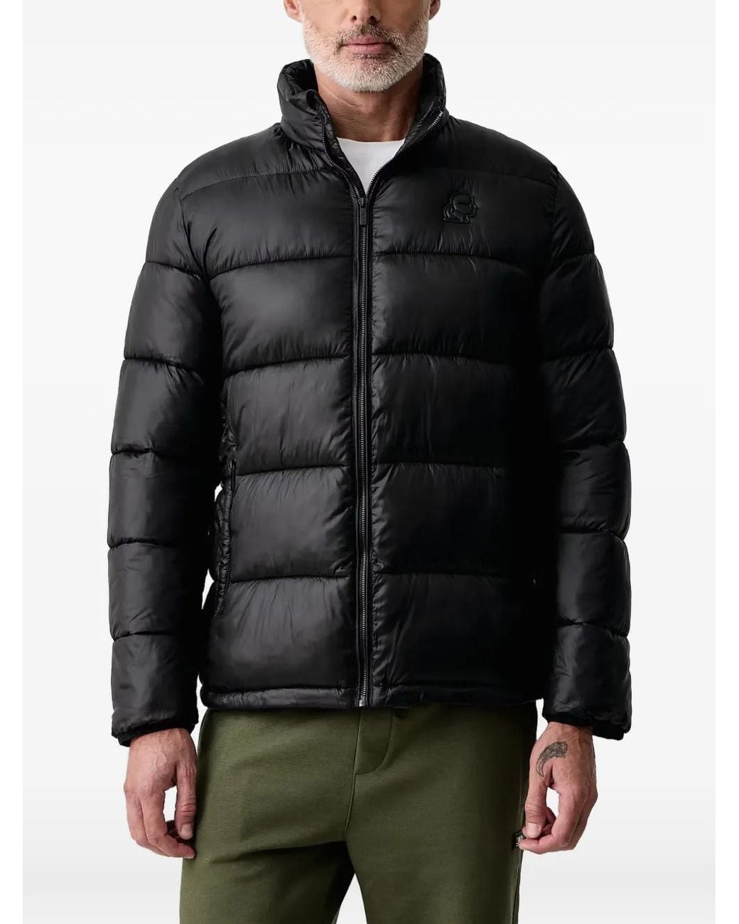 Karl Lagerfeld Black Quilted Logo-Patch Jacket for men