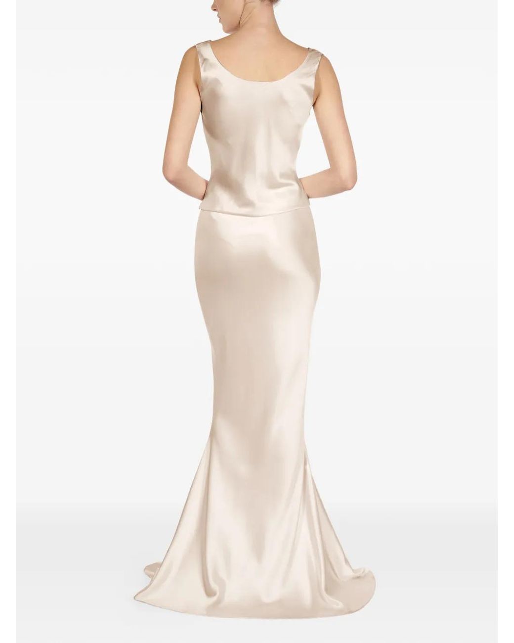 ALEXIA & ANTONIA White Bias-Cut Flared-Hem Maxi Skirt