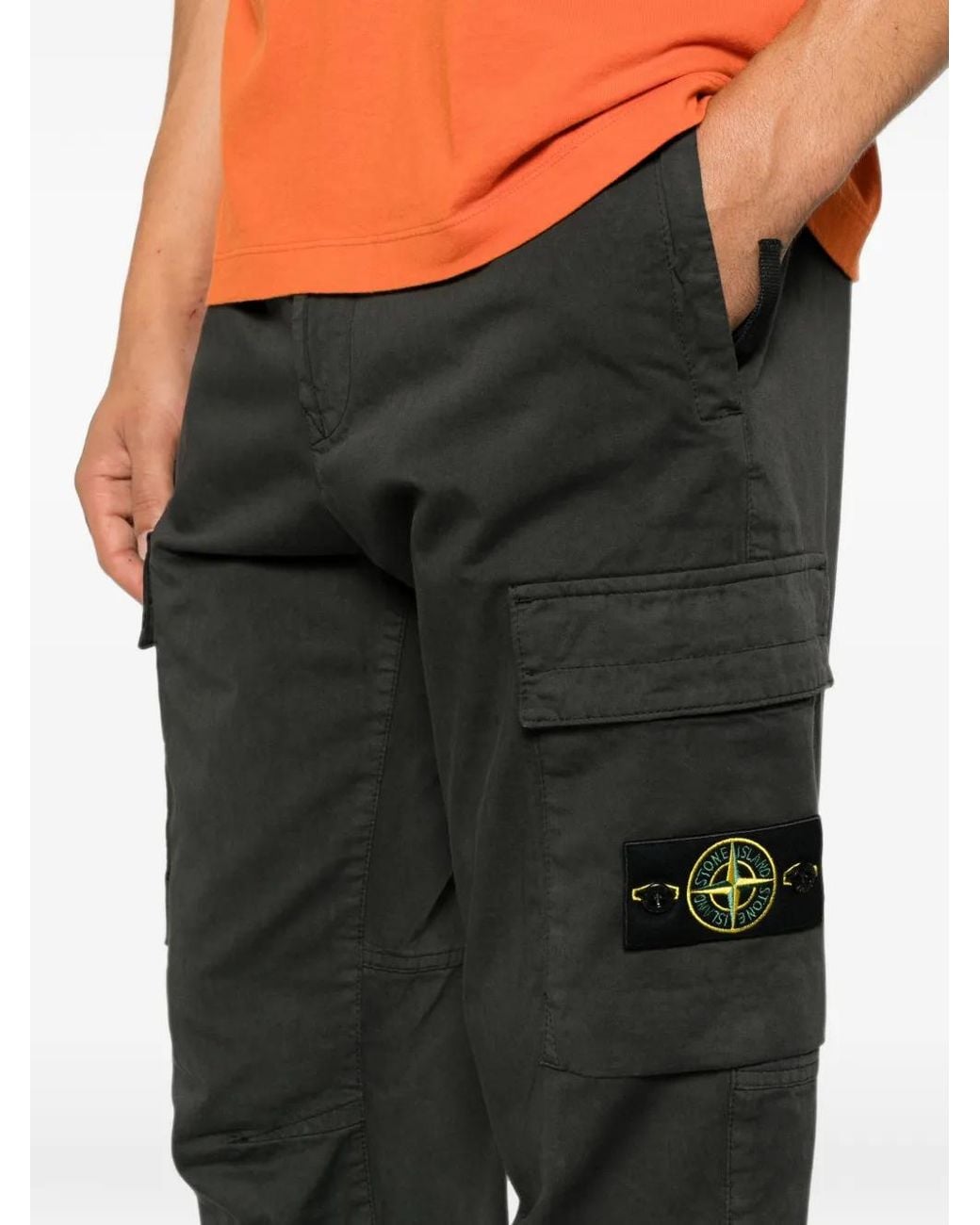 Stone Island Black Pantalon Cargo À Patch Logo for men