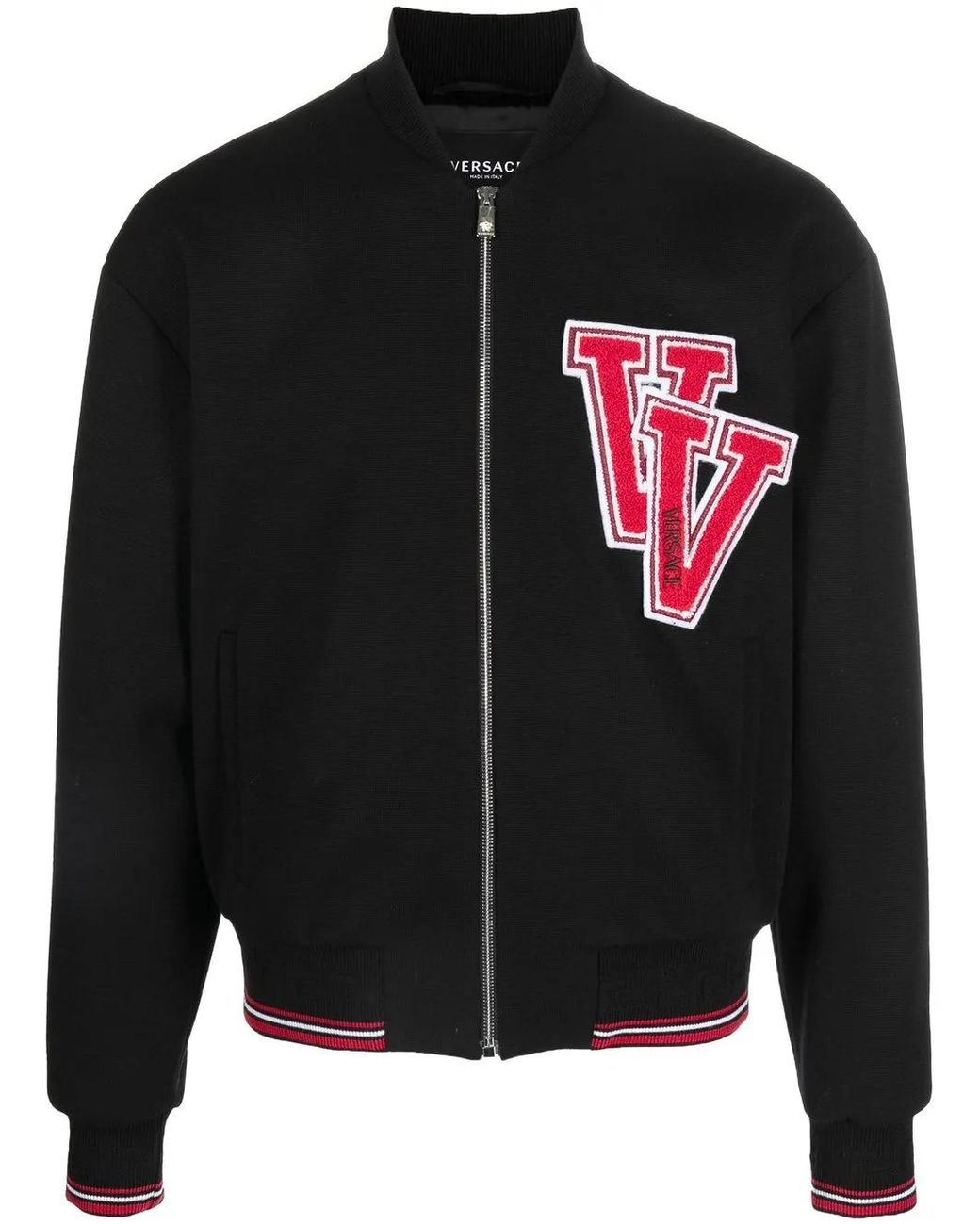 Versace Black Varsity-Logo Bomber Jacket for men