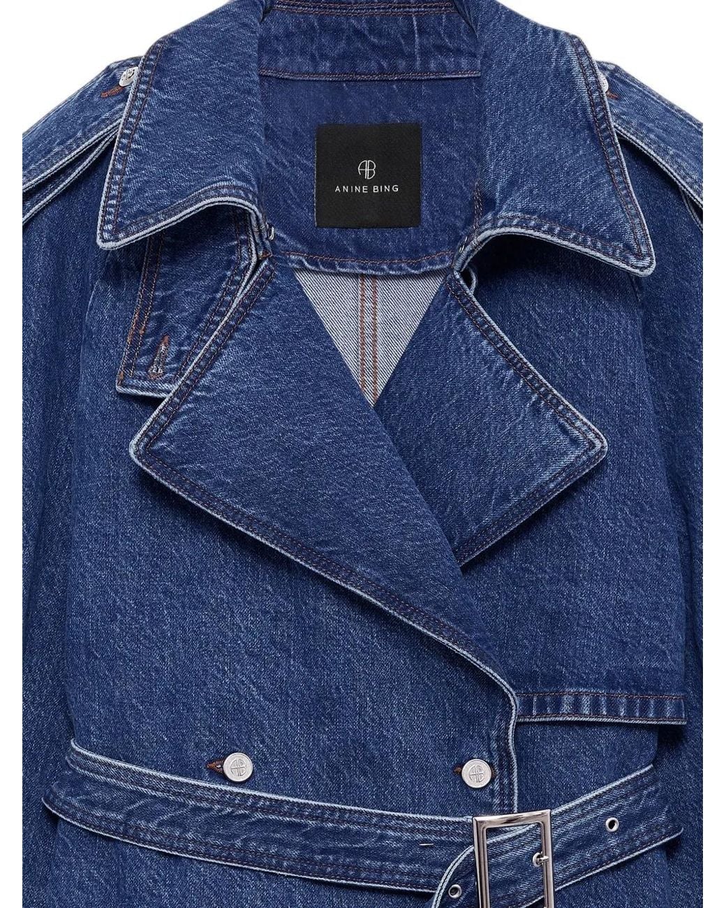 Anine Bing Blue Pascale Belted Denim Jacket