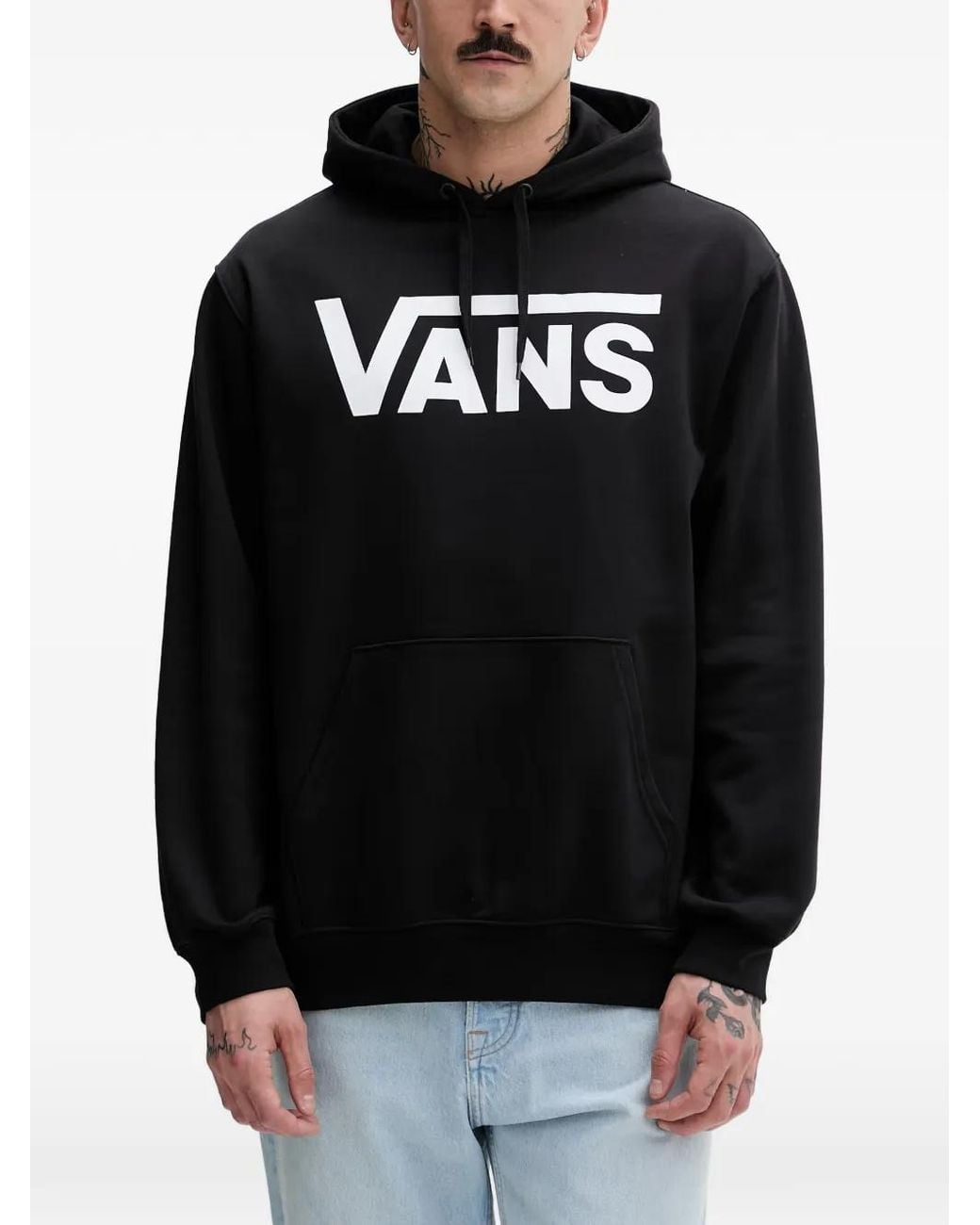 Vans Black Logo-Print Drawstring Cotton Hoodie for men