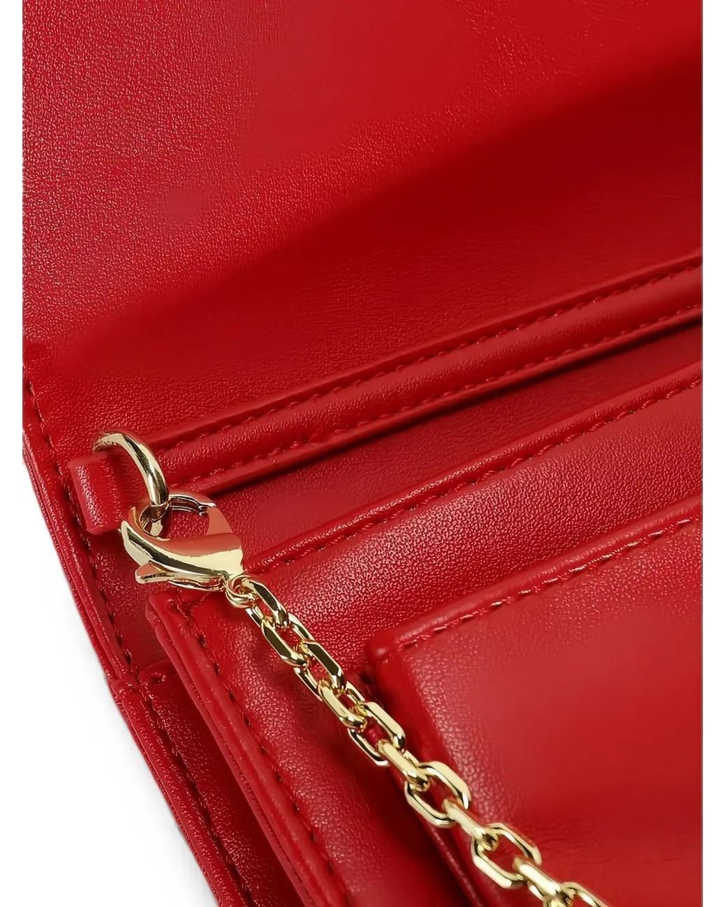 Love Moschino Red Logo-Plaque Chain-Link Clutch Bag