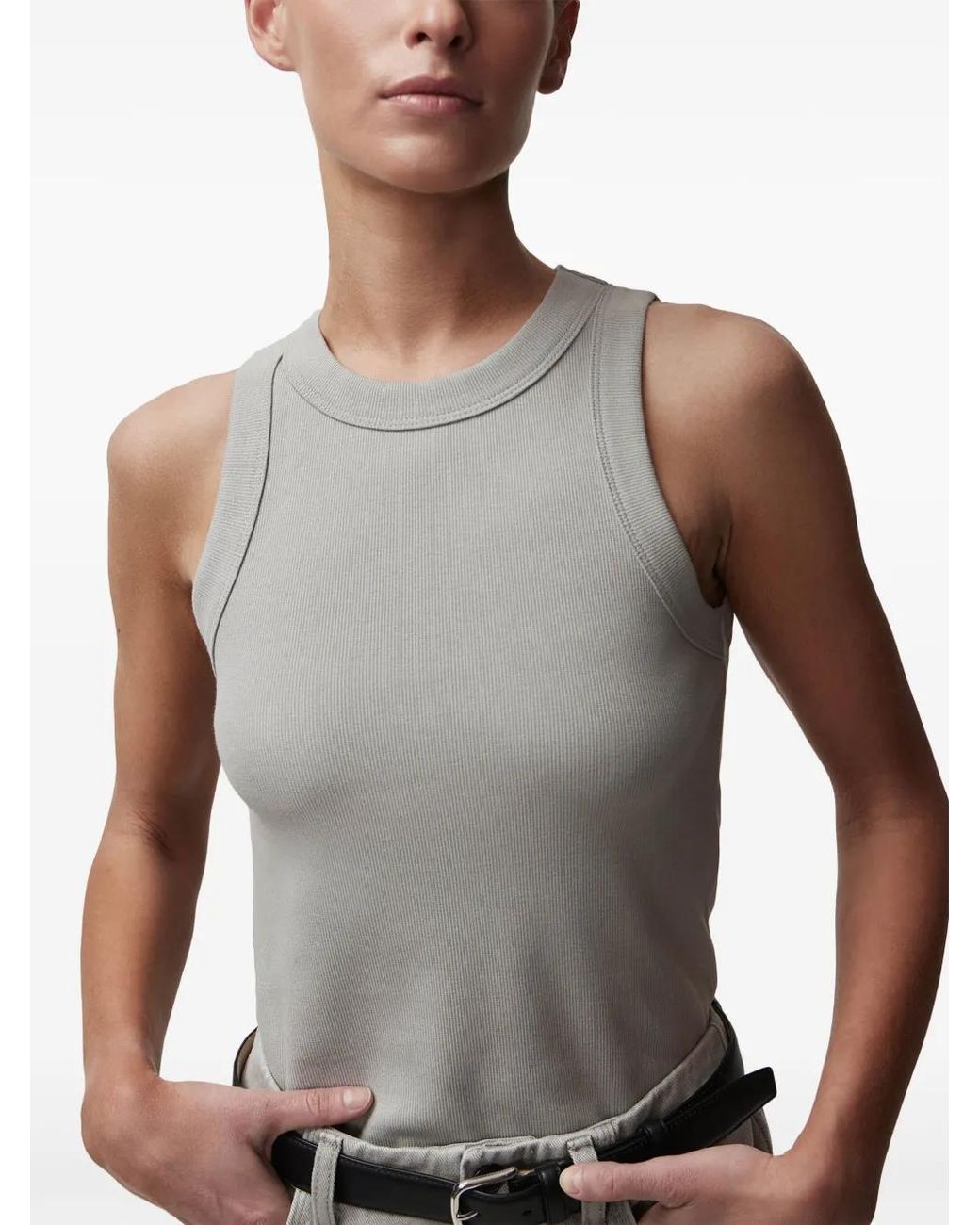 12 STOREEZ Gray Ribbed Cotton Tank Top
