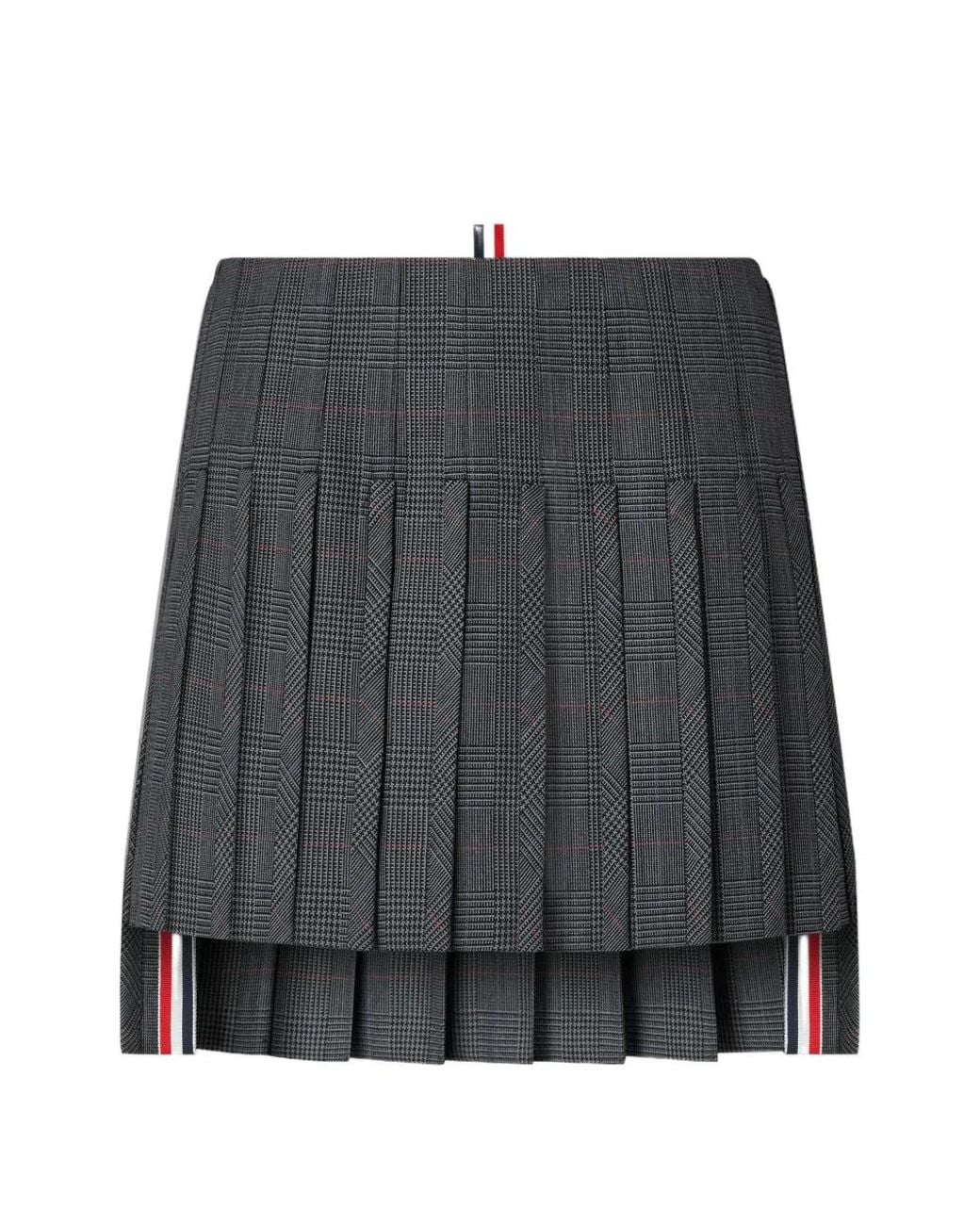 Thom Browne Gray High Twist Wool Low-Rise Pleated Mini Skirt