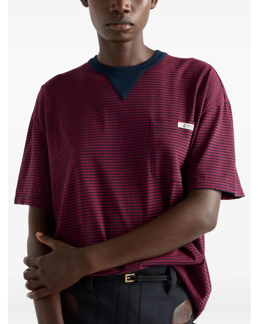 Prada Gestreepte T-Shirt Met Zak in het Red