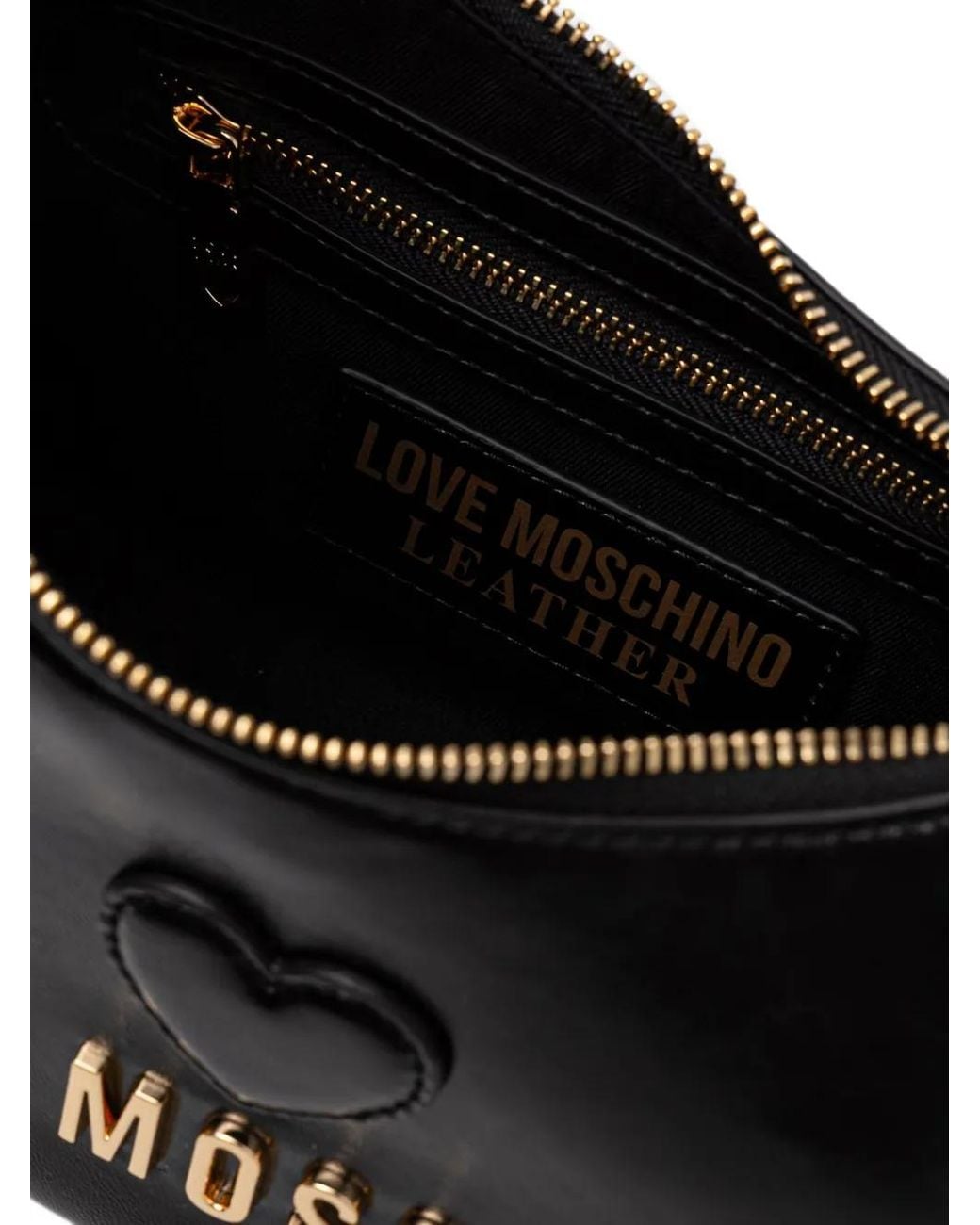 Love Moschino Black Heart-Patch Logo-Lettering Shoulder Bag