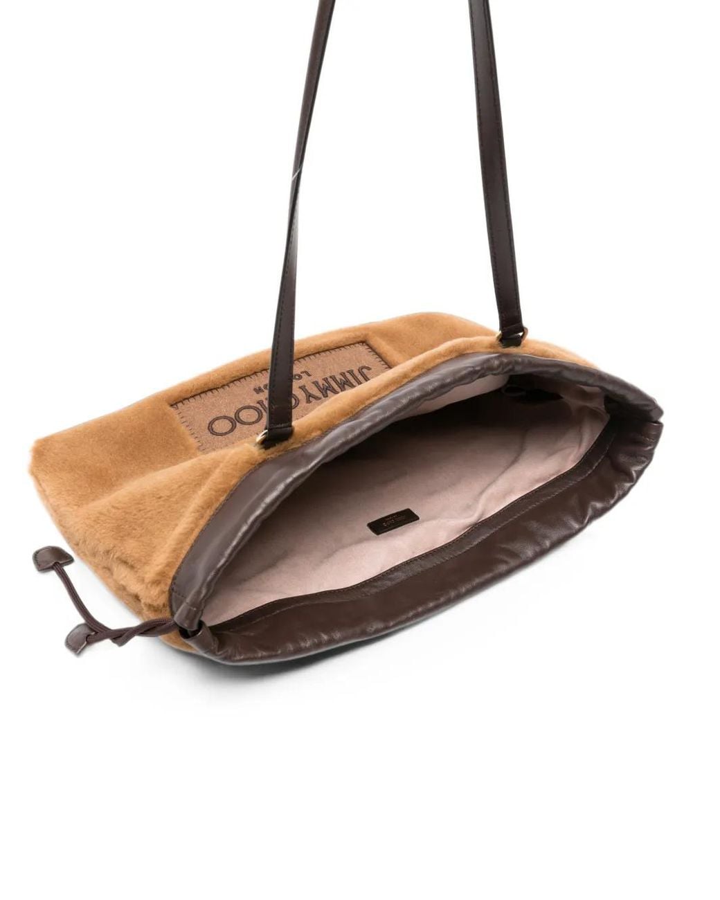 Jimmy Choo Brown Drawstring Shearling Tote Bag