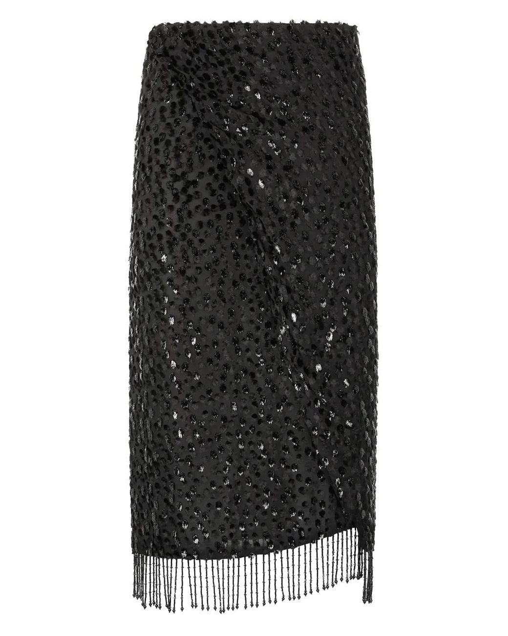Roberto Cavalli Black Fringe-Detail Sequined Skirt