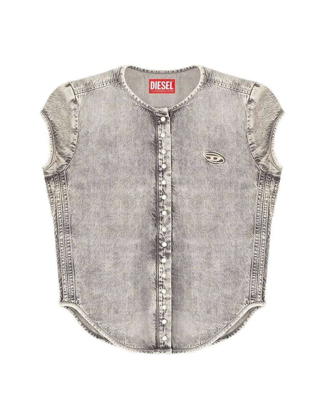 DIESEL Gray Logo Detail Button Shirt