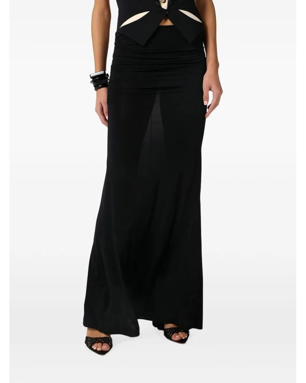 Elisabetta Franchi Black Ruched Maxi Skirt
