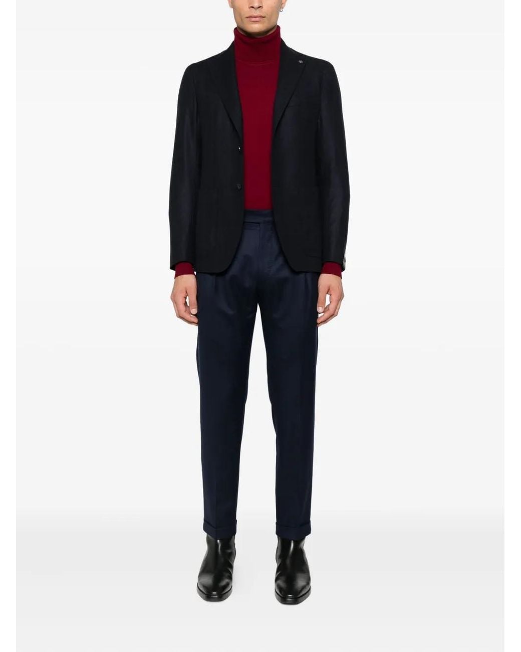 Tagliatore Black Patch-Pocket Two-Button Jacket for men