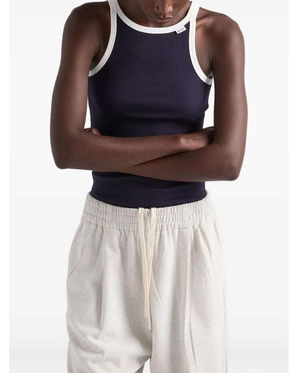 Prada Ribgebreide Top Met Contrasterende Afwerking in het Blue