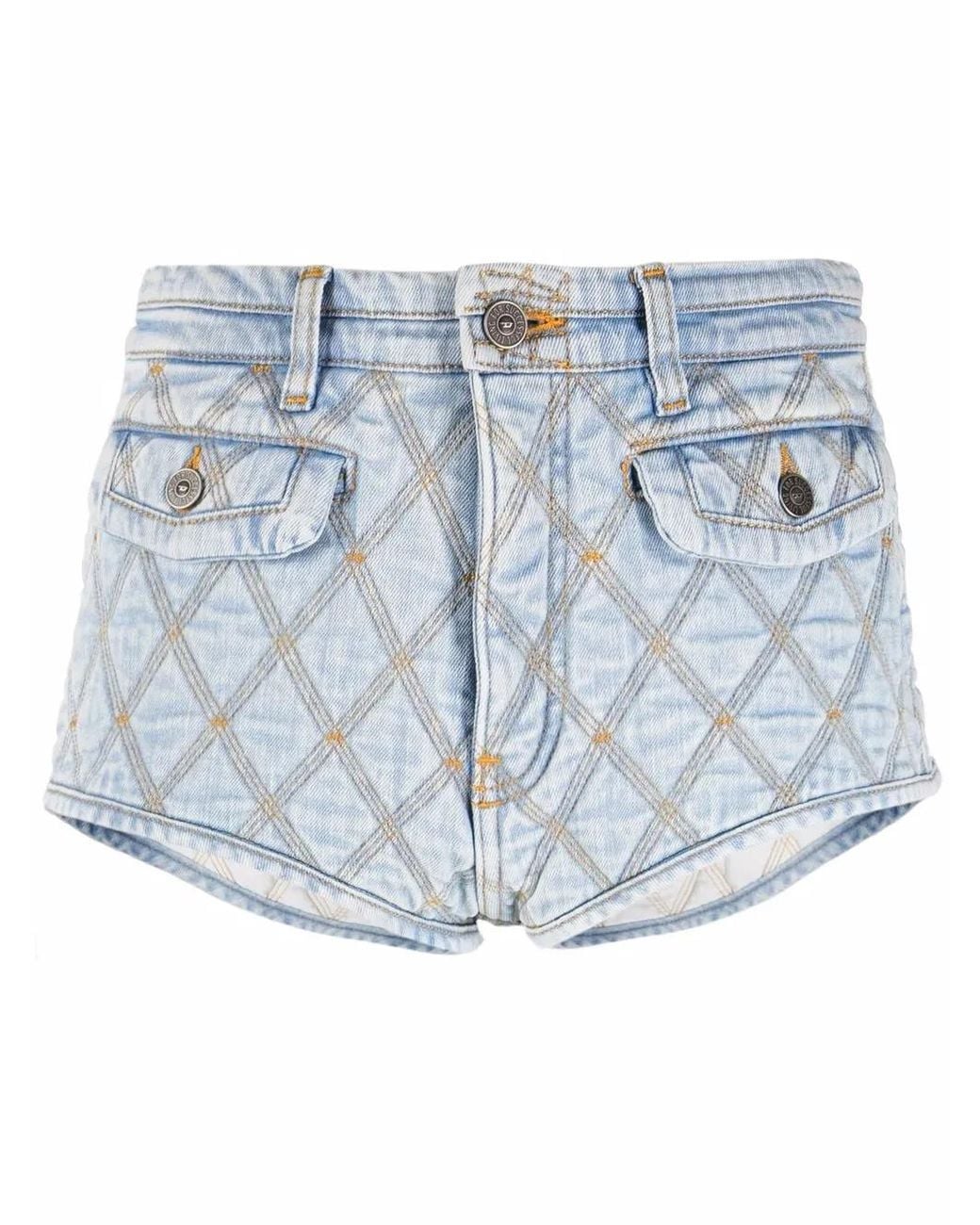DIESEL Blue Argyle Stitching Denim Shorts