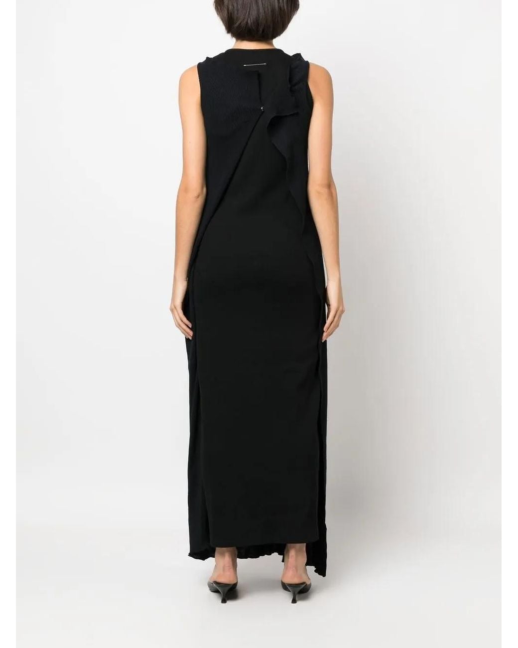 MM6 by Maison Margiela Black Asymmetric Draped Knitted Dress