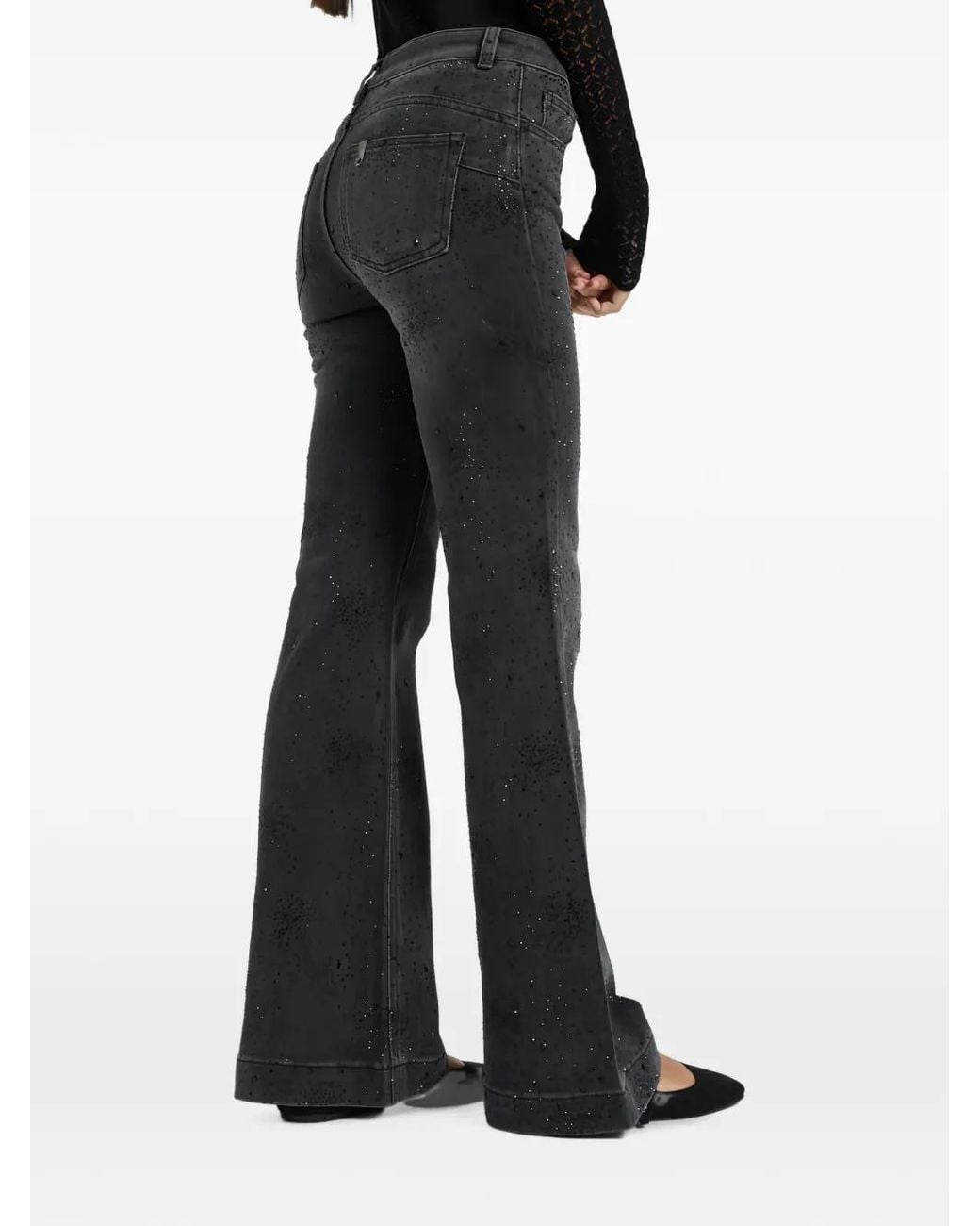 Liu Jo Black Rhinestone-Embellished Flared Jeans