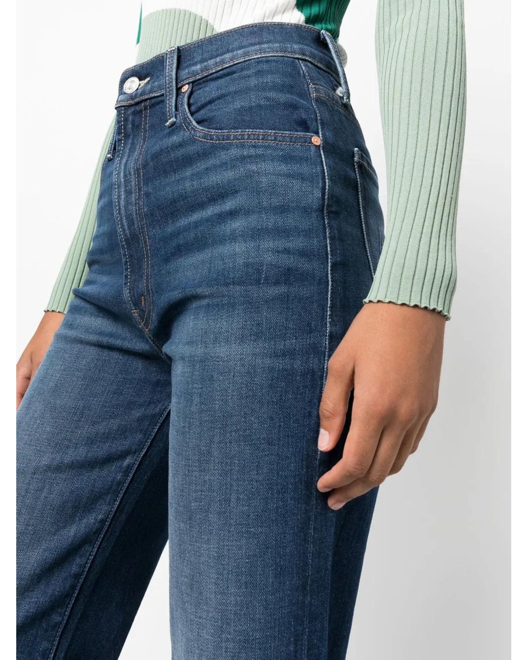 Mother Blue Rambler High-Rise Straight-Leg Jeans