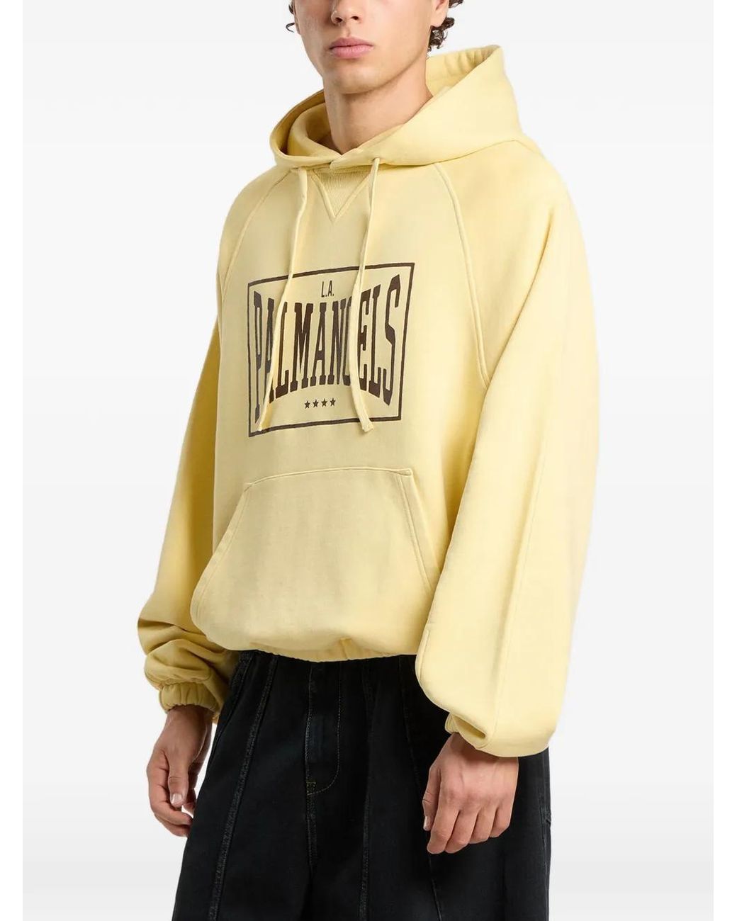 Palm Angels Yellow Box Logo Loose Hoodie for men