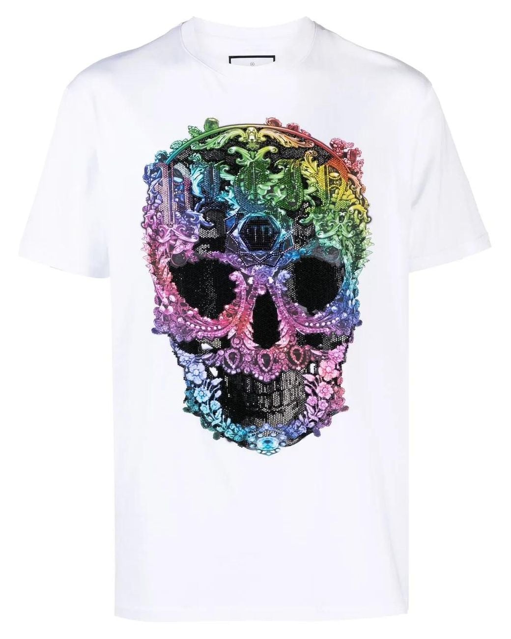 Philipp Plein White Rhinestone-Embellished Skull-Print T-Shirt for men