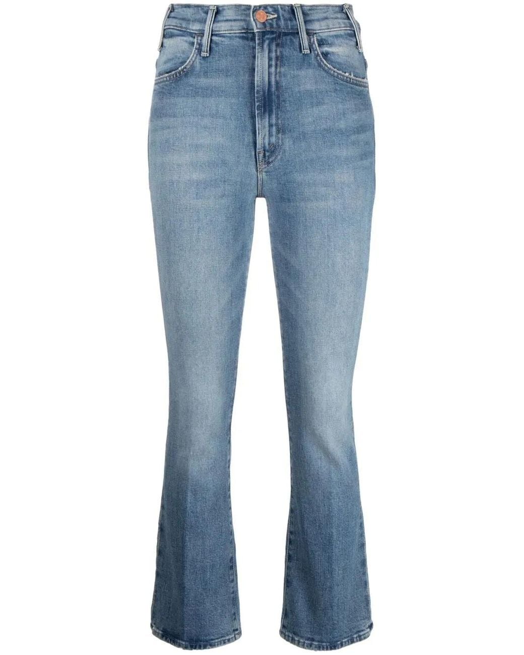 Mother Blue Cropped High-Rise Jeans