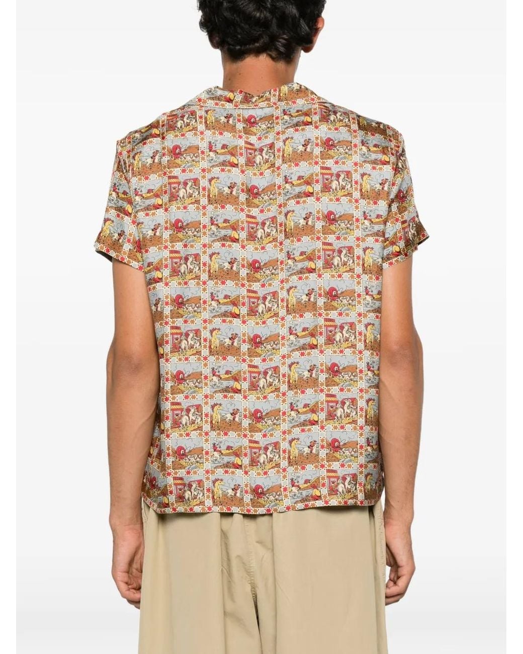 Bode Natural Cowboy Comic Silk Shirt for men