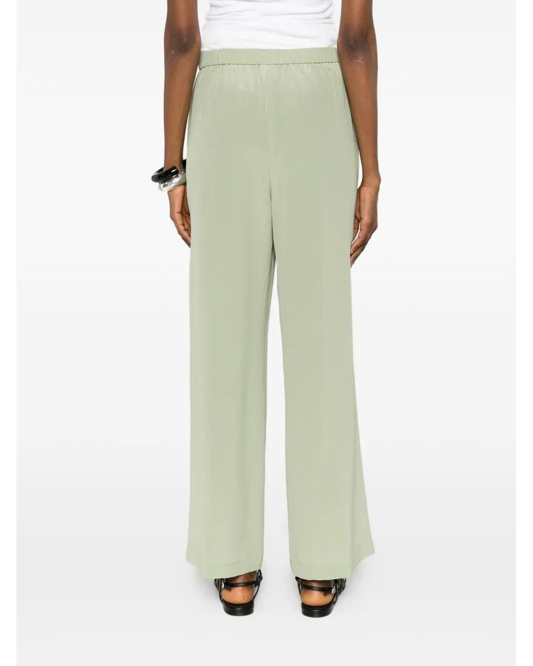 Aspesi Green Wide-Leg Silk Trousers