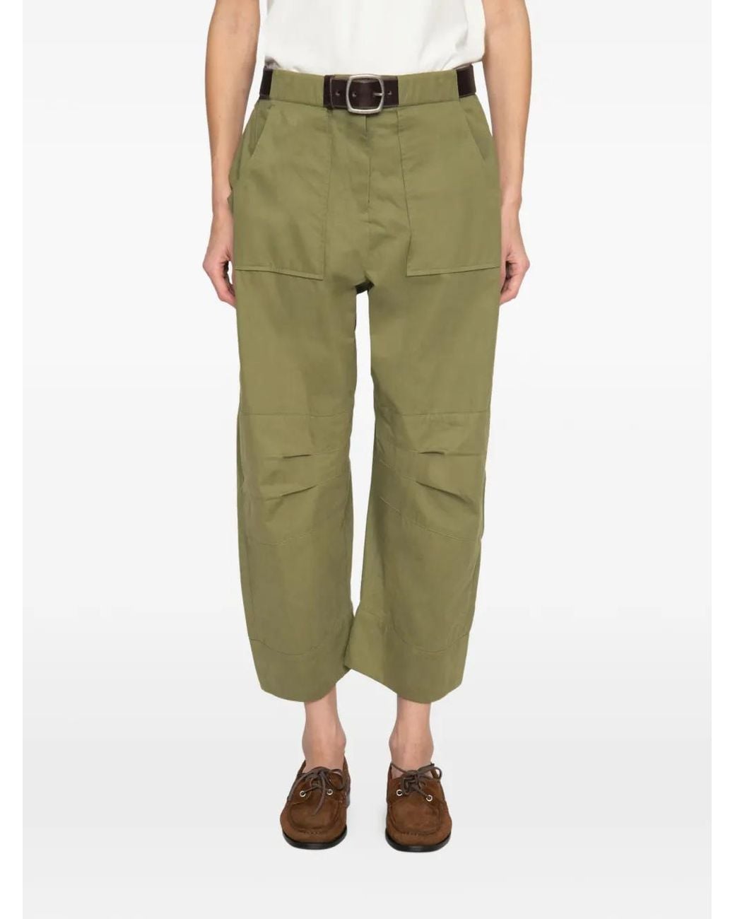 Sea Green Pleated-Knee Cargo Pants