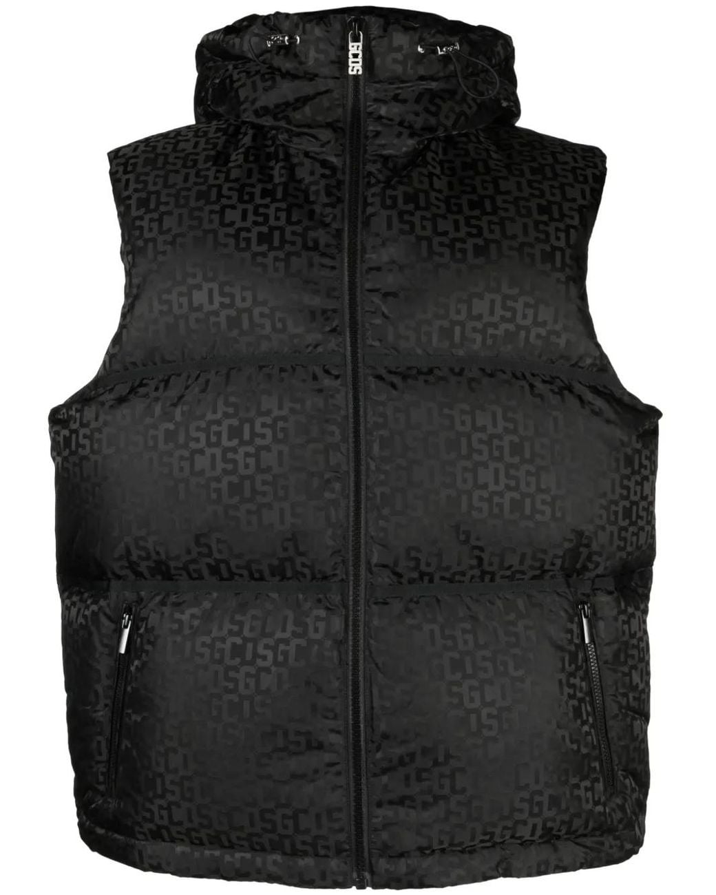 Gcds Black Logo-Monogrammed Hodded Gilet for men