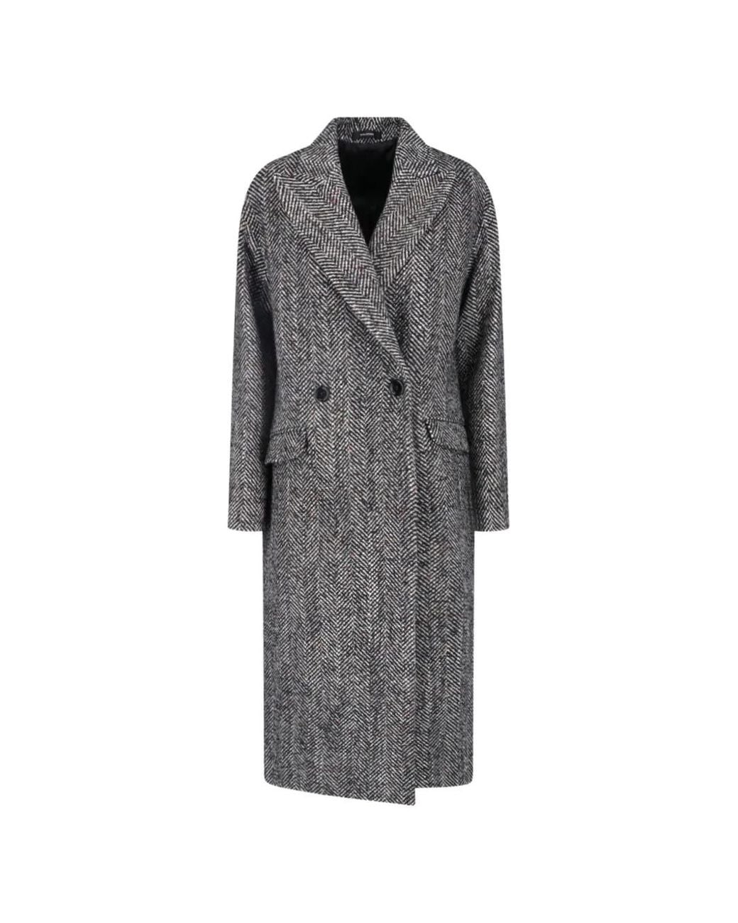 Tagliatore Gray Herringbone-Pattern Double-Breasted Coat